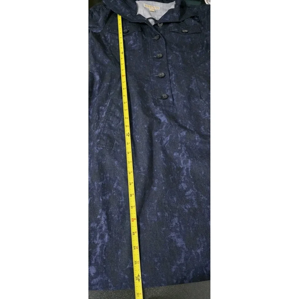 NEW Michael Kors Women Blue Scrunch Shirt  Stretch Dress‎ M 3/4 Sleeve Button Up
